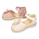LINEN canvas girl espadrille shoes with FLOWER design.