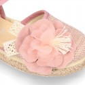 LINEN canvas girl espadrille shoes with FLOWER design.