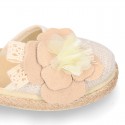 LINEN canvas girl espadrille shoes with FLOWER design.