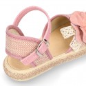 LINEN canvas girl espadrille shoes with FLOWER design.