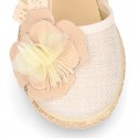 LINEN canvas girl espadrille shoes with FLOWER design.