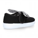 BLACK VICHY square design Cotton canvas girl Mary Jane shoes.