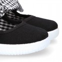 BLACK VICHY square design Cotton canvas girl Mary Jane shoes.