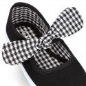 BLACK VICHY square design Cotton canvas girl Mary Jane shoes.