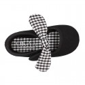 BLACK VICHY square design Cotton canvas girl Mary Jane shoes.