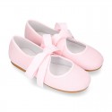 Little Angel style Girl ballet flat shoes in COTTON LINEN with ties closure.