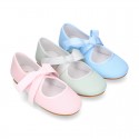 Little Angel style Girl ballet flat shoes in COTTON LINEN with ties closure.