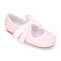 Little Angel style Girl ballet flat shoes in COTTON LINEN with ties closure.