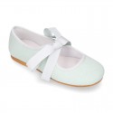 Little Angel style Girl ballet flat shoes in COTTON LINEN with ties closure.