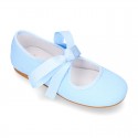 Little Angel style Girl ballet flat shoes in COTTON LINEN with ties closure.