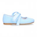 Little Angel style Girl ballet flat shoes in COTTON LINEN with ties closure.