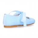 Little Angel style Girl ballet flat shoes in COTTON LINEN with ties closure.