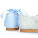 Little Angel style Girl ballet flat shoes in COTTON LINEN with ties closure.