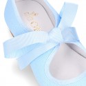 Little Angel style Girl ballet flat shoes in COTTON LINEN with ties closure.