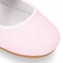 Little Angel style Girl ballet flat shoes in COTTON LINEN with ties closure.