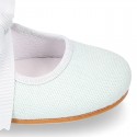 Little Angel style Girl ballet flat shoes in COTTON LINEN with ties closure.