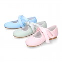 Little Angel style Girl ballet flat shoes in COTTON LINEN with ties closure.