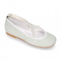 MINT SOFT SUEDE leather Girl Ballet flat shoes dancer style with elastic bands.