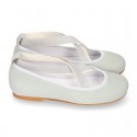 MINT SOFT SUEDE leather Girl Ballet flat shoes dancer style with elastic bands.