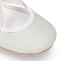 MINT SOFT SUEDE leather Girl Ballet flat shoes dancer style with elastic bands.