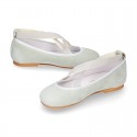 MINT SOFT SUEDE leather Girl Ballet flat shoes dancer style with elastic bands.