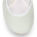 MINT SOFT SUEDE leather Girl Ballet flat shoes dancer style with elastic bands.