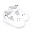 Soft Nappa leather little BABY T-Strap shoes with chopped design.