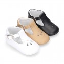 Soft Nappa leather little BABY T-Strap shoes with chopped design.