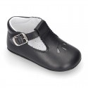 Soft Nappa leather little BABY T-Strap shoes with chopped design.