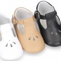 Soft Nappa leather little BABY T-Strap shoes with chopped design.