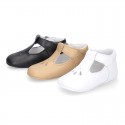 Soft Nappa leather little BABY T-Strap shoes with chopped design.