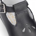 Soft Nappa leather little BABY T-Strap shoes with chopped design.