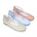 Soft suede leather little girl Mary Janes with WAVES design.