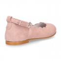 Soft suede leather little girl Mary Janes with WAVES design.