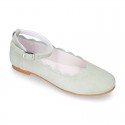 Soft suede leather little girl Mary Janes with WAVES design.