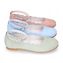 Soft suede leather little girl Mary Janes with WAVES design.