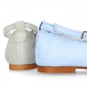 Soft suede leather little girl Mary Janes with WAVES design.