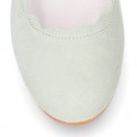 Soft suede leather little girl Mary Janes with WAVES design.