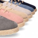 Suede leather Laces up style espadrille shoes.