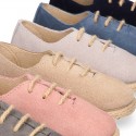 Suede leather Laces up style espadrille shoes.
