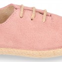 Suede leather Laces up style espadrille shoes.