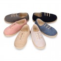 Suede leather Laces up style espadrille shoes.