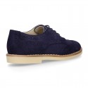 Suede leather Kids Laces up shoes for CEREMONY combined with linen canvas.
