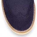 Suede leather Kids Laces up shoes for CEREMONY combined with linen canvas.