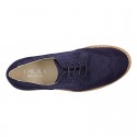 Suede leather Kids Laces up shoes for CEREMONY combined with linen canvas.