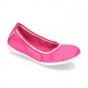 Stretch girl ballet flat shoes with toe cap in washable nappa leather.