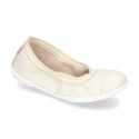 Stretch girl ballet flat shoes with toe cap in washable nappa leather.