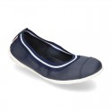 Stretch girl ballet flat shoes with toe cap in washable nappa leather.