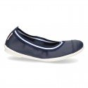 Stretch girl ballet flat shoes with toe cap in washable nappa leather.