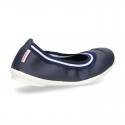 Stretch girl ballet flat shoes with toe cap in washable nappa leather.